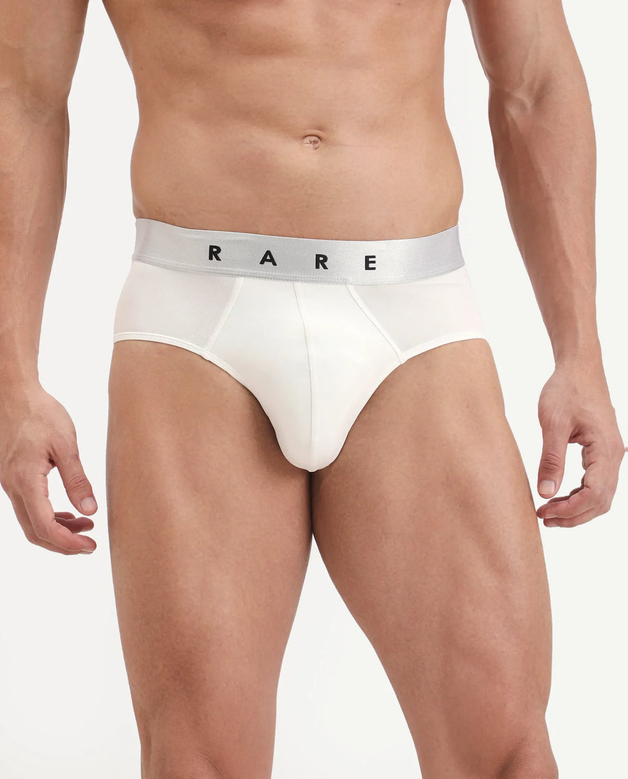 Rare Rabbit Men's Asit Off White Soft Nylon Blend Stretch Briefs