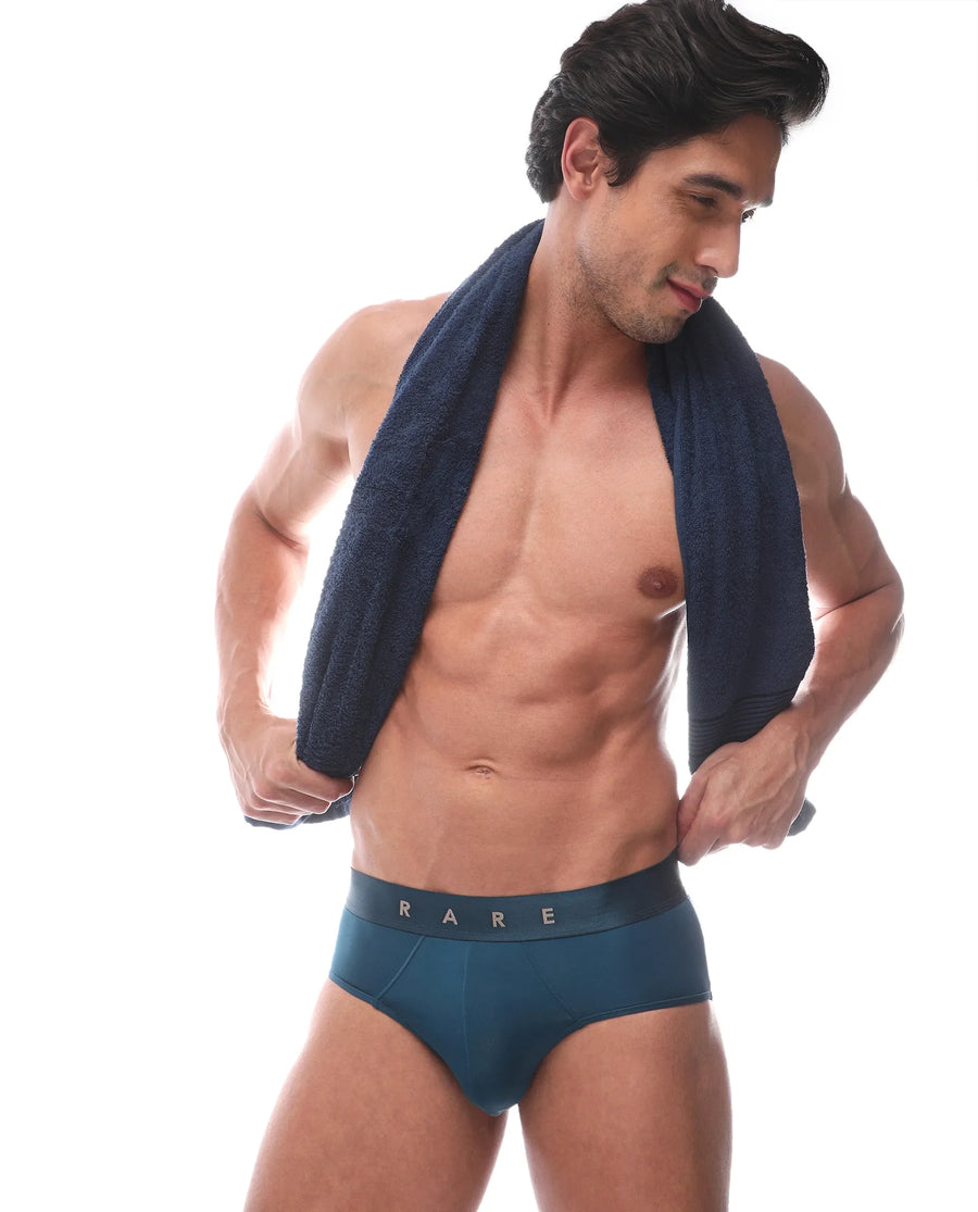 Rare Rabbit Men's Asit Petrol Soft Nylon Blend Stretch Briefs