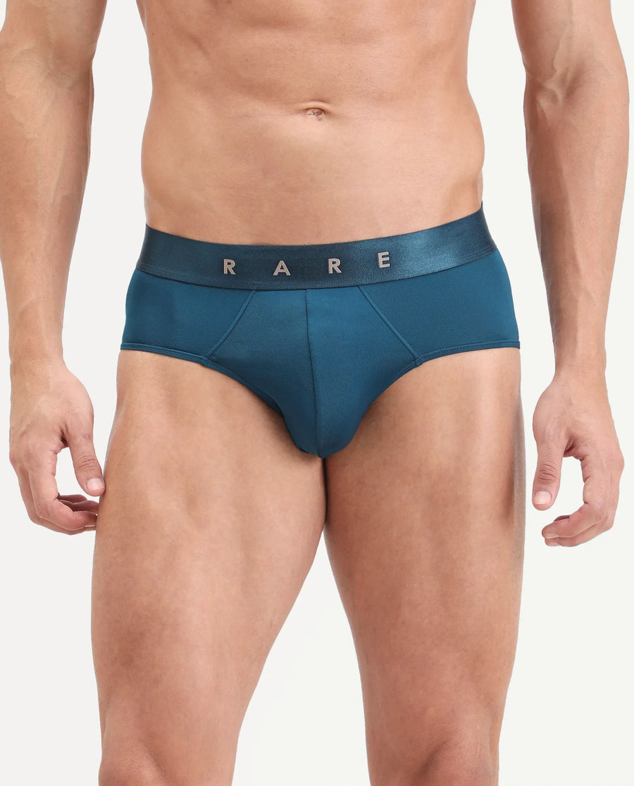 Rare Rabbit Men's Asit Petrol Soft Nylon Blend Stretch Briefs