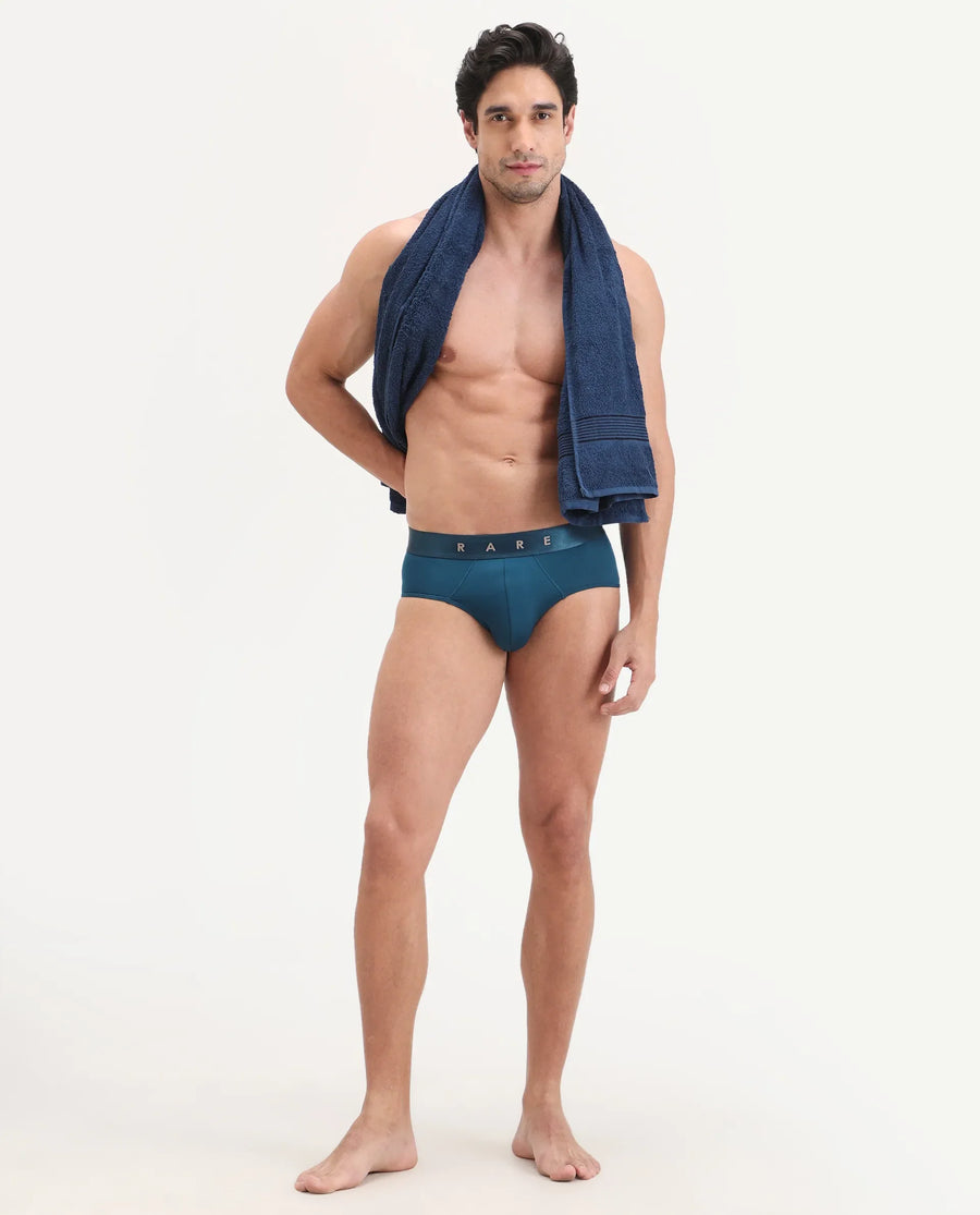 Rare Rabbit Men's Asit Petrol Soft Nylon Blend Stretch Briefs