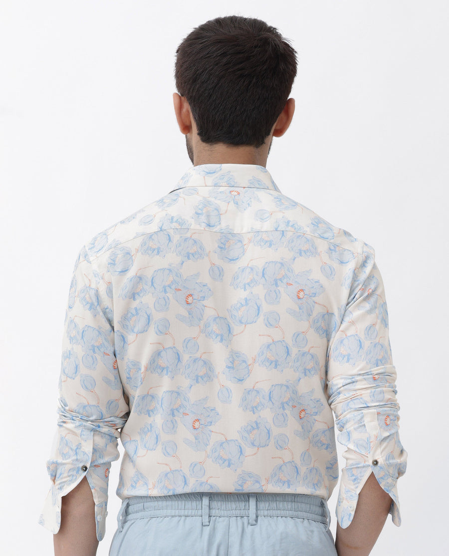 Rare Rabbit Men's Astoc Beige Viscose Floral Print Regular Fit Full Sleeve Collared Shirt