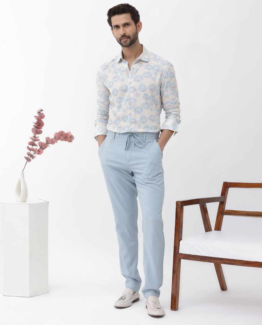 Rare Rabbit Men's Astoc Beige Viscose Floral Print Regular Fit Full Sleeve Collared Shirt