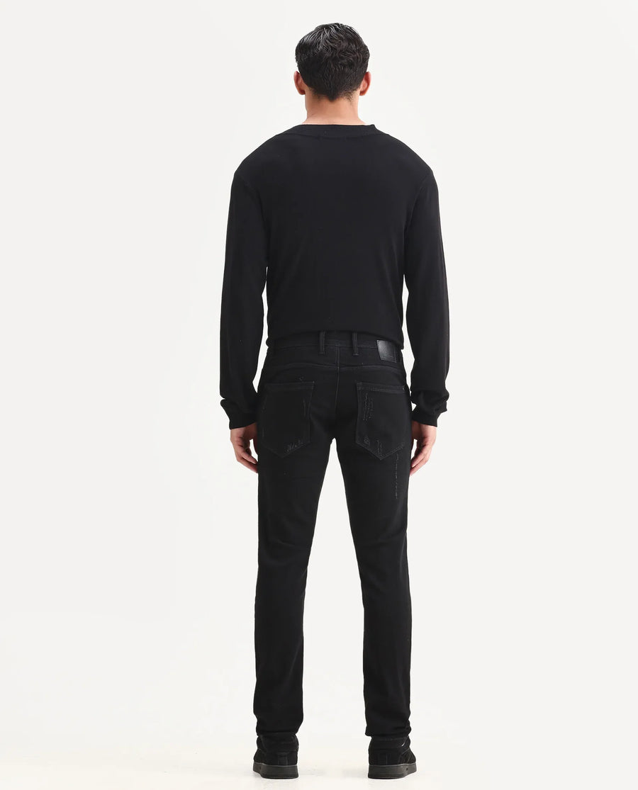 Rare Rabbit Men's Astral Black Cotton Plain Hawk Slim Fit Jeans