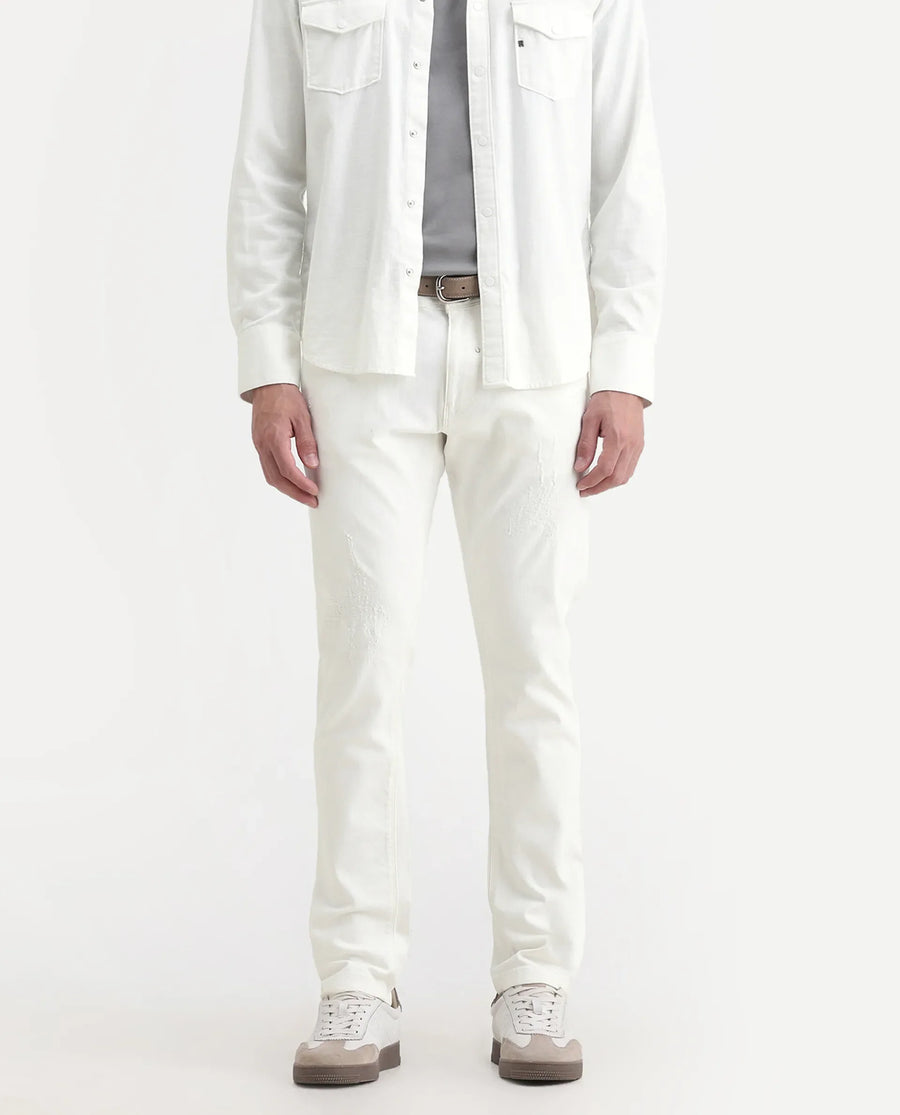 Rare Rabbit Men's Astral White Cotton Plain Hawk Slim Fit Jeans