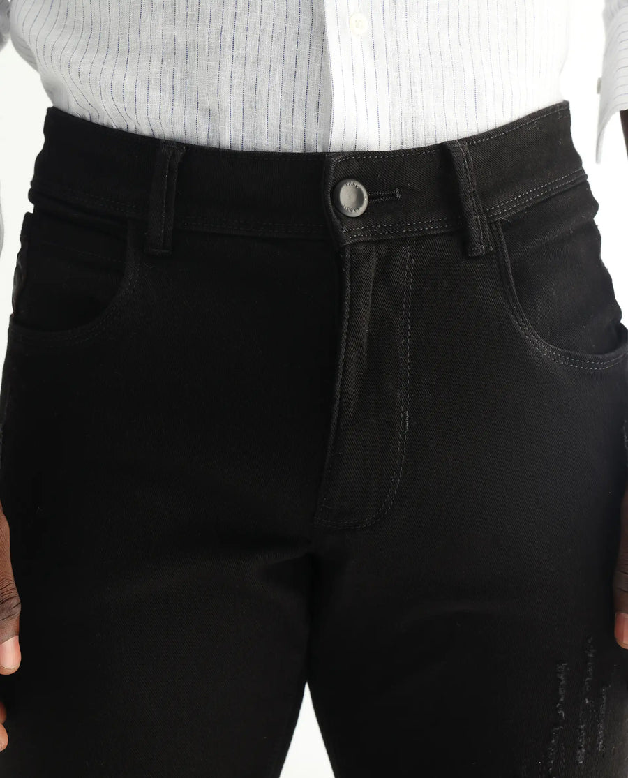 Rare Rabbit Men's Astred Black Cotton Plain Hawk Slim Fit Jeans