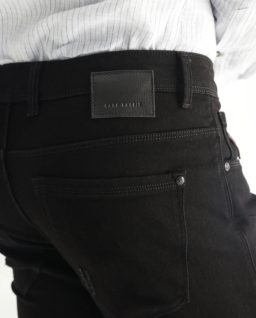 Rare Rabbit Men's Astred Black Cotton Plain Hawk Slim Fit Jeans