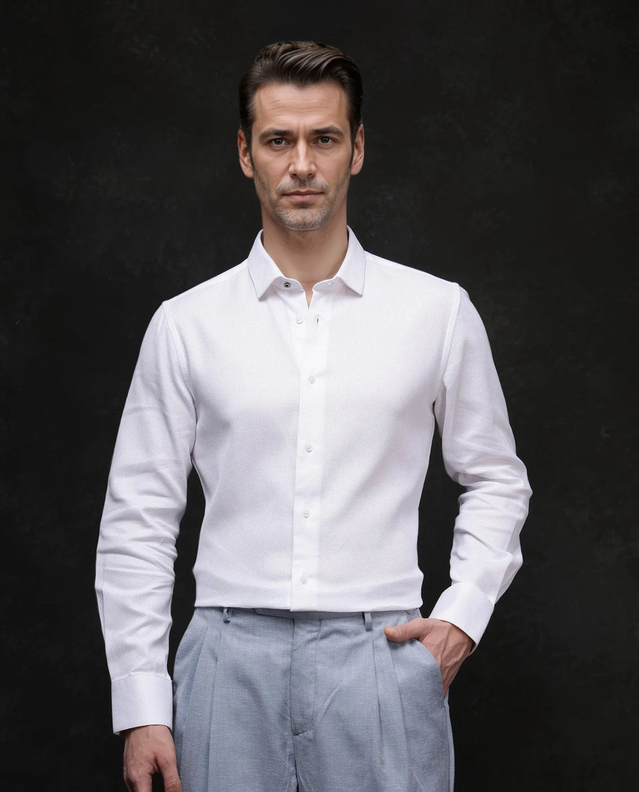 Rare Rabbit Men's Astron-1 White Cotton Plain Regular Fit Full Sleeve Collared Shirt