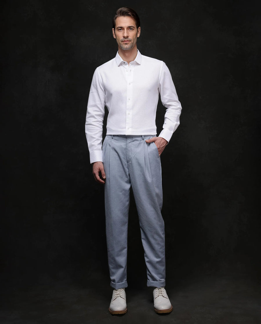Rare Rabbit Men's Astron-1 White Cotton Plain Regular Fit Full Sleeve Collared Shirt