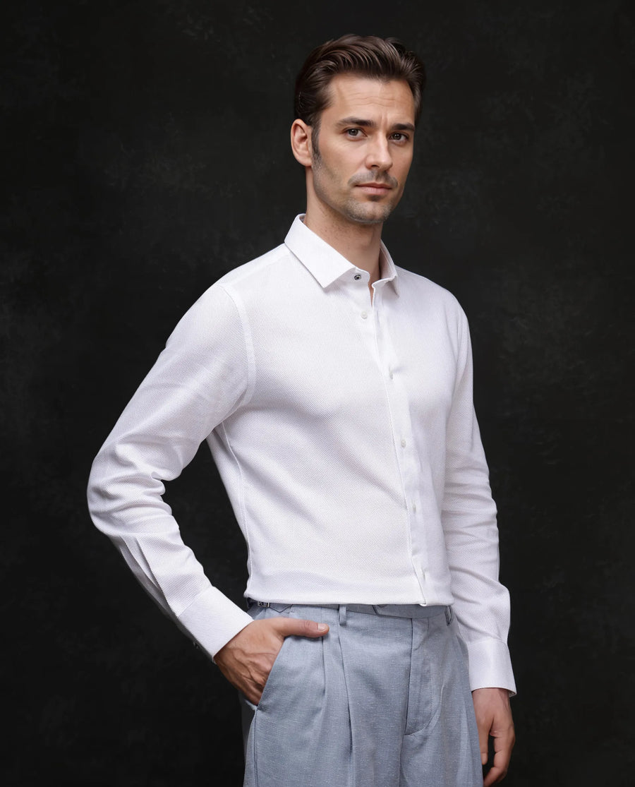 Rare Rabbit Men's Astron-1 White Cotton Plain Regular Fit Full Sleeve Collared Shirt