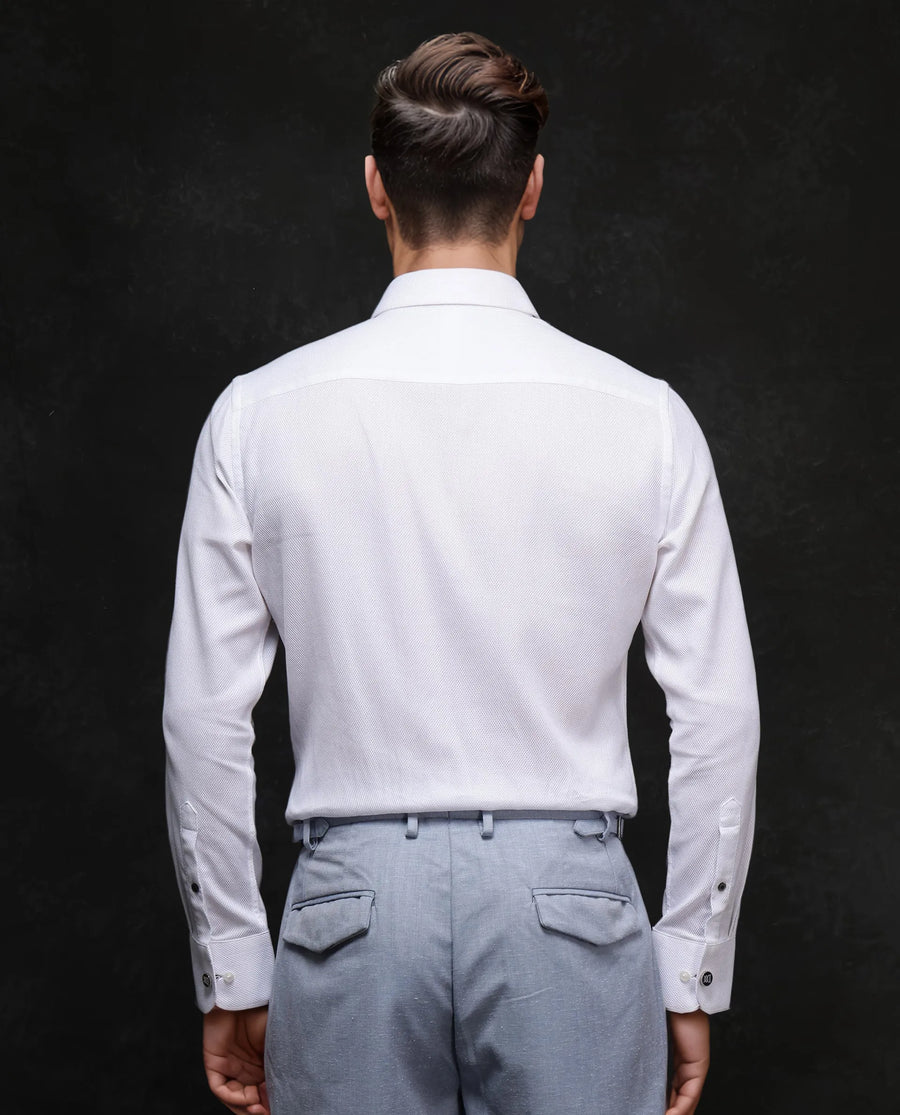 Rare Rabbit Men's Astron-1 White Cotton Plain Regular Fit Full Sleeve Collared Shirt