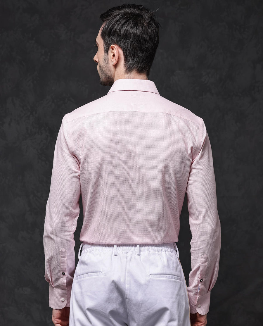 Rare Rabbit Men's Astron Pastel Pink Cotton Textured Regular Fit Full Sleeve Collared Shirt