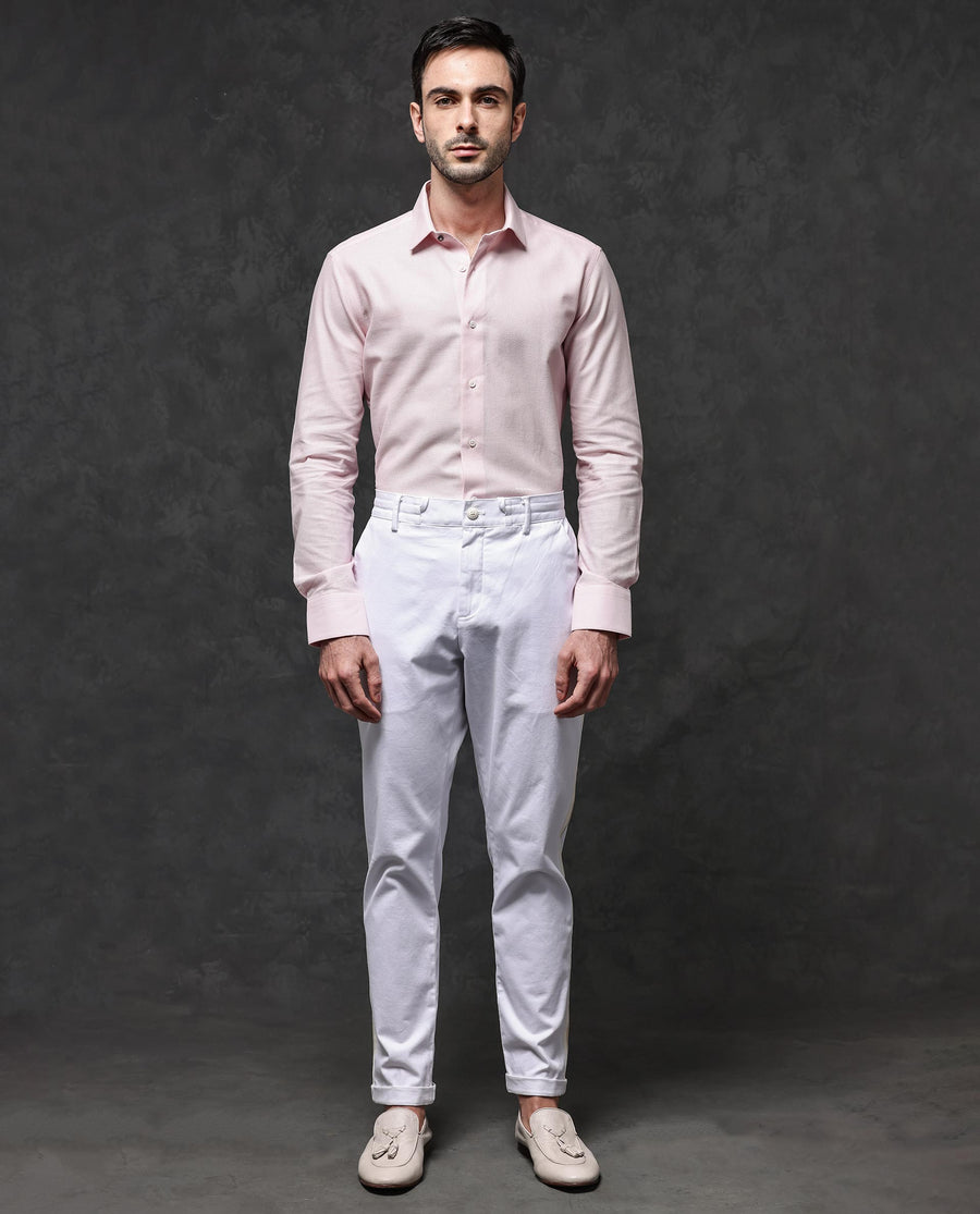 Rare Rabbit Men's Astron Pastel Pink Cotton Textured Regular Fit Full Sleeve Collared Shirt
