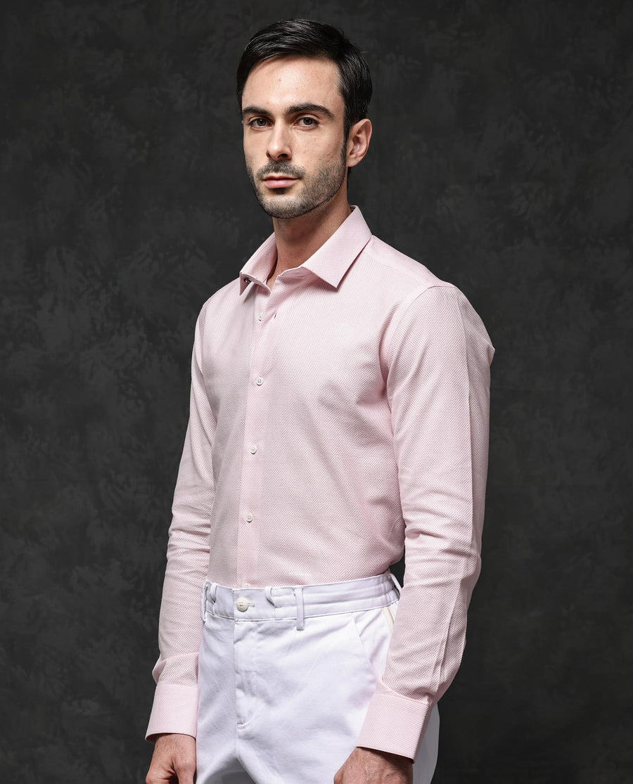 Rare Rabbit Men's Astron Pastel Pink Cotton Textured Regular Fit Full Sleeve Collared Shirt