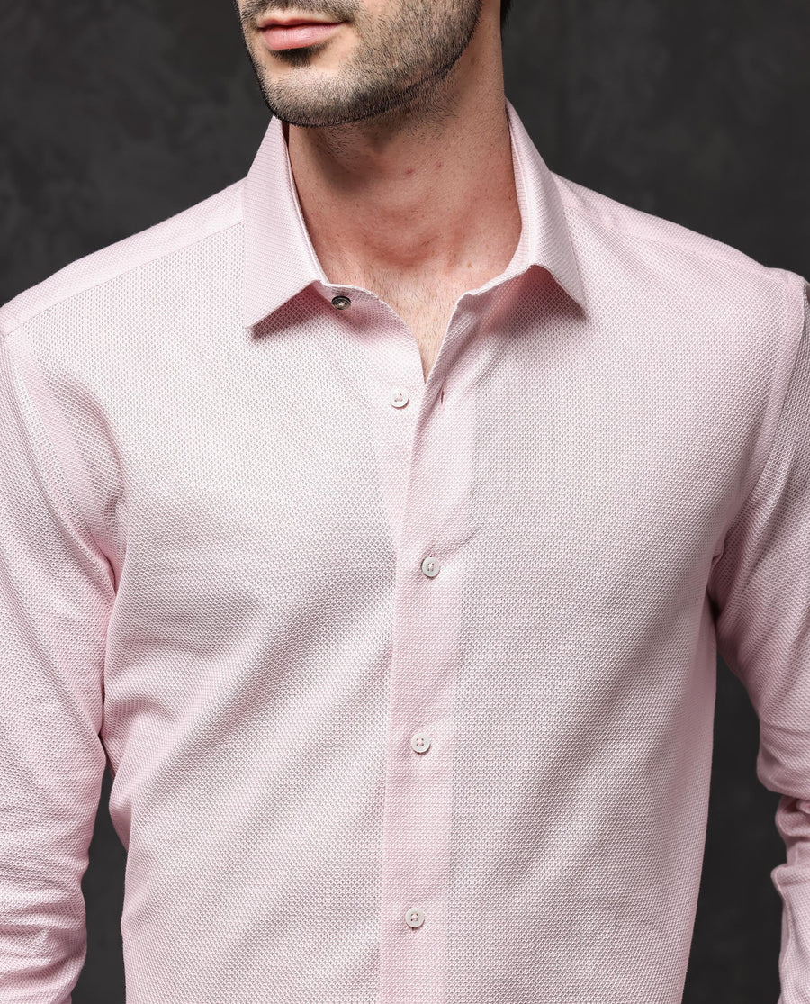 Rare Rabbit Men's Astron Pastel Pink Cotton Textured Regular Fit Full Sleeve Collared Shirt