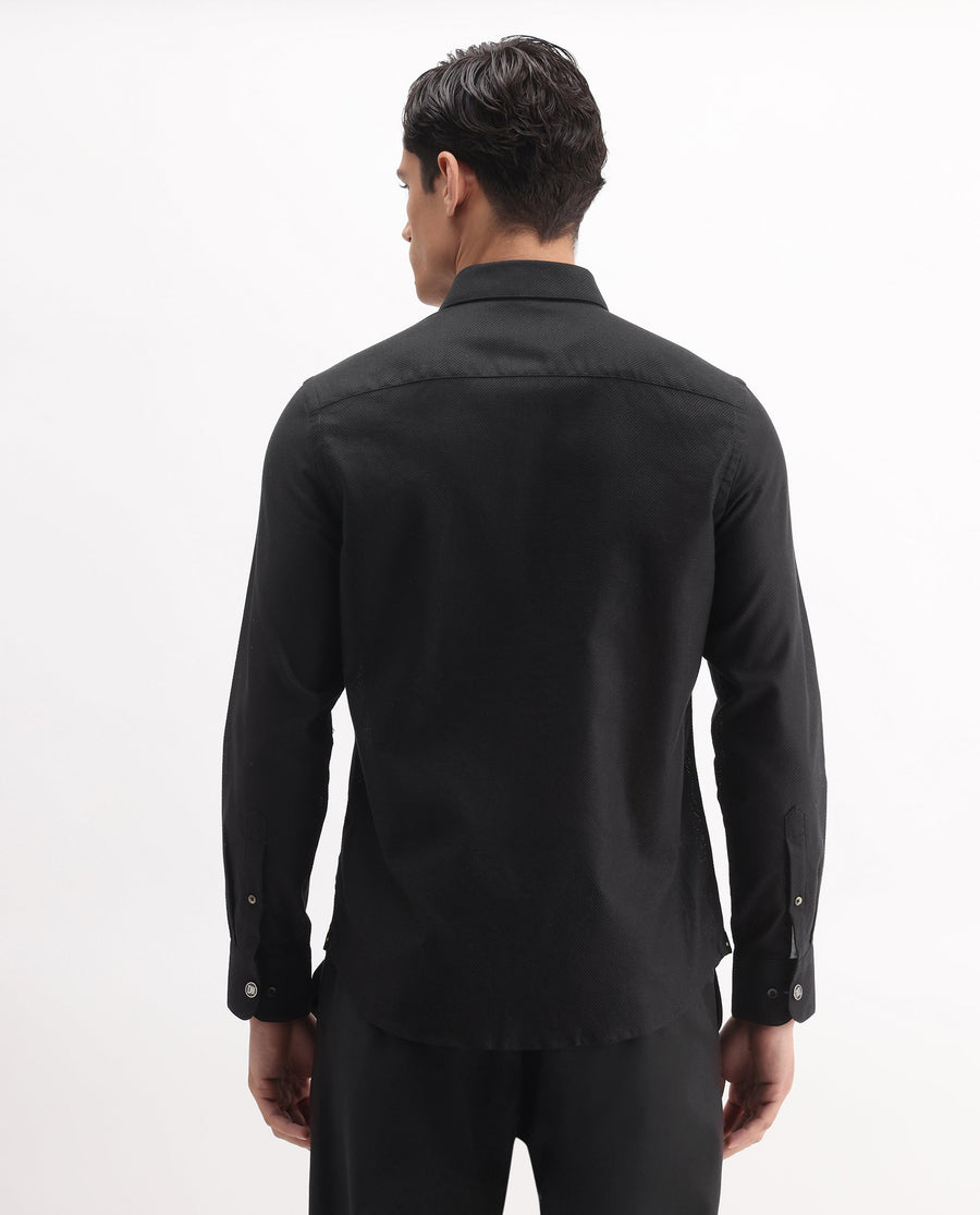 Rare Rabbit Men's Astron 25 Black Cotton Blend Plain Regular Fit Full Sleeve Collared Shirt