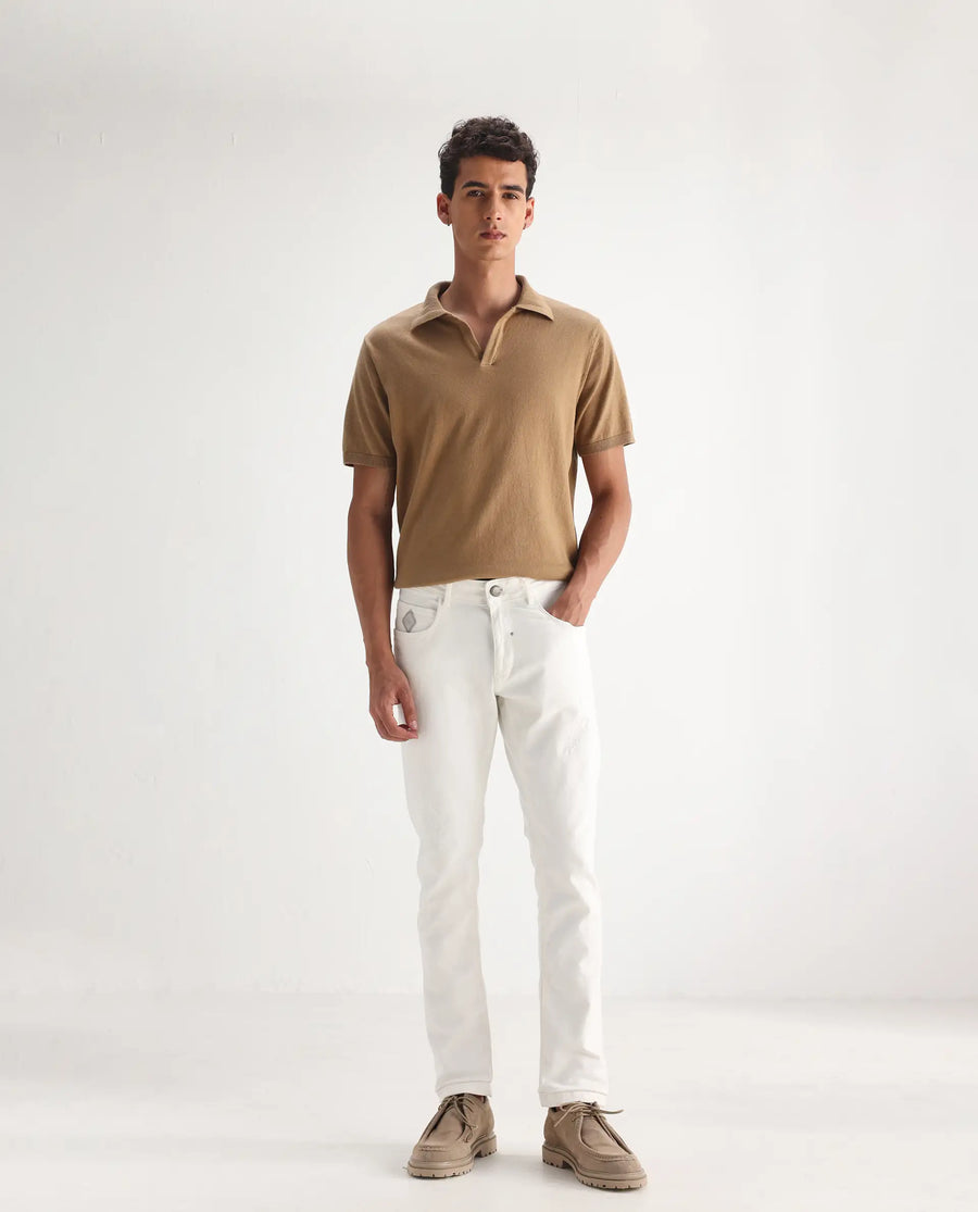 Rare Rabbit Men's Astro White Cotton Blend Plain Hawk Slim Fit Jeans