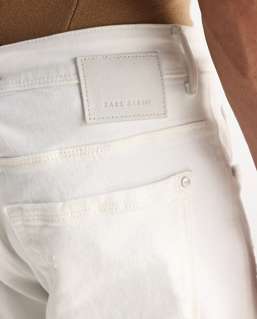 Rare Rabbit Men's Astro White Cotton Blend Plain Hawk Slim Fit Jeans