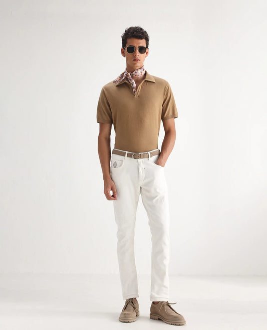 Rare Rabbit Men's Astro White Cotton Blend Plain Hawk Slim Fit Jeans