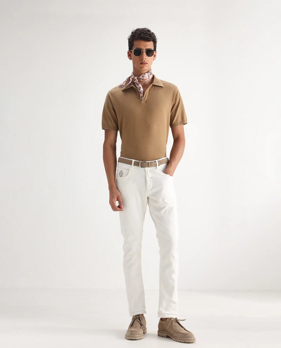 Rare Rabbit Men's Astro White Cotton Blend Plain Hawk Slim Fit Jeans