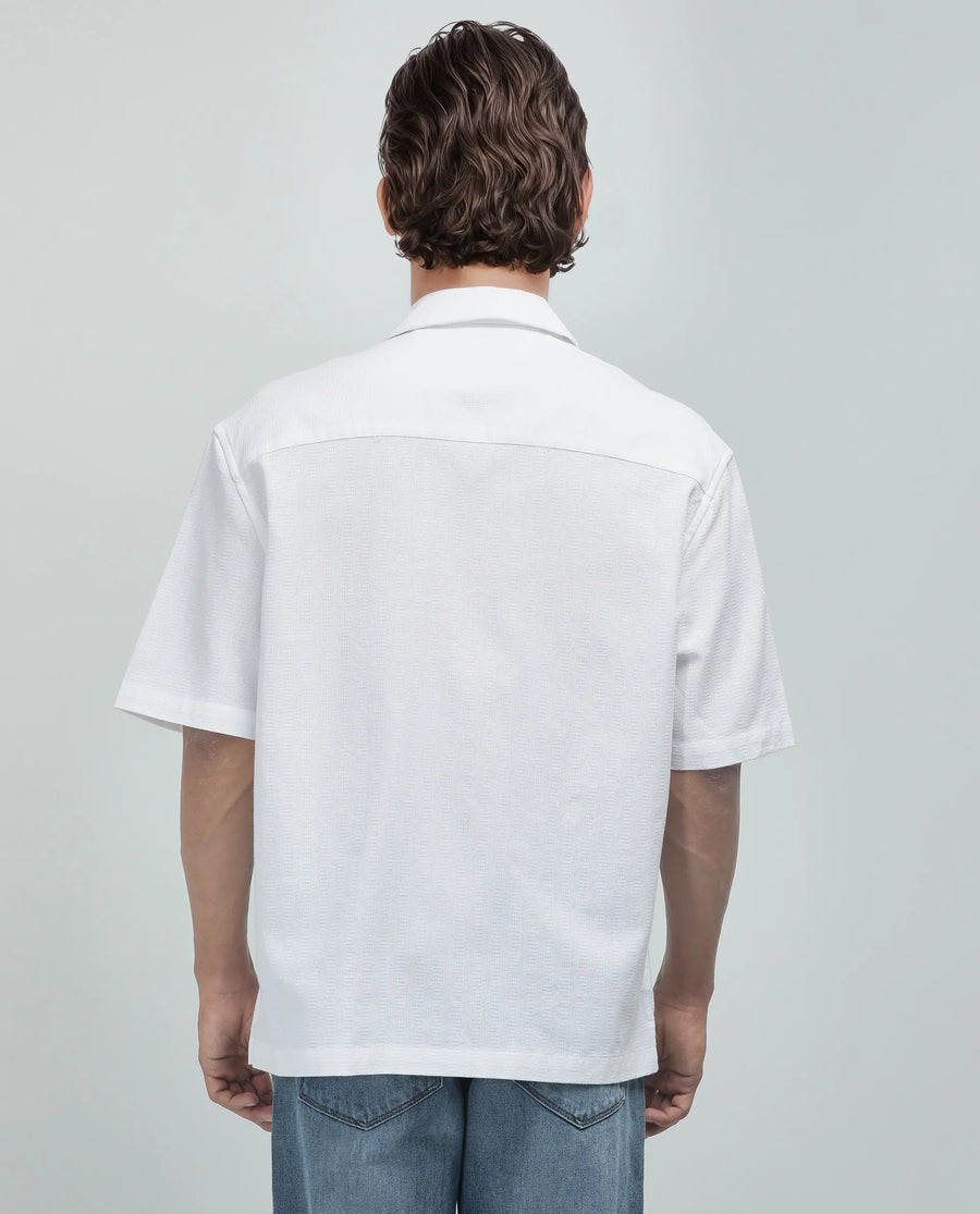 Rare Rabbit Men's Astur Off White Cotton Plain Boxy Fit Half Sleeve Cuban Collar Shirt