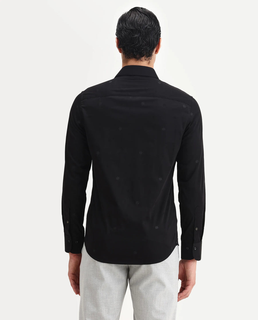 Rare Rabbit Men's Atep Black Cotton Blend Plain Regular Fit Full Sleeve Collared Shirt