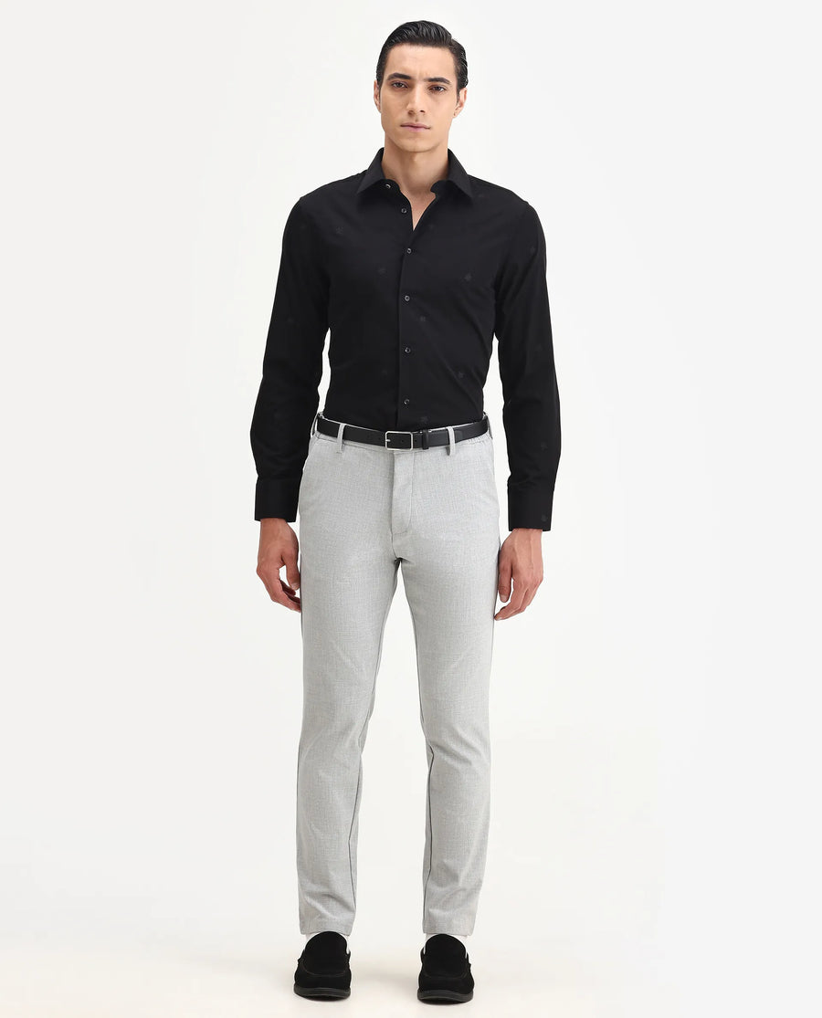 Rare Rabbit Men's Atep Black Cotton Blend Plain Regular Fit Full Sleeve Collared Shirt