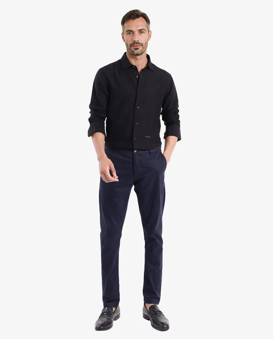 Rare Rabbit Men's Aube Black Cotton Plain Regular Fit Full Sleeve Collared Shirt
