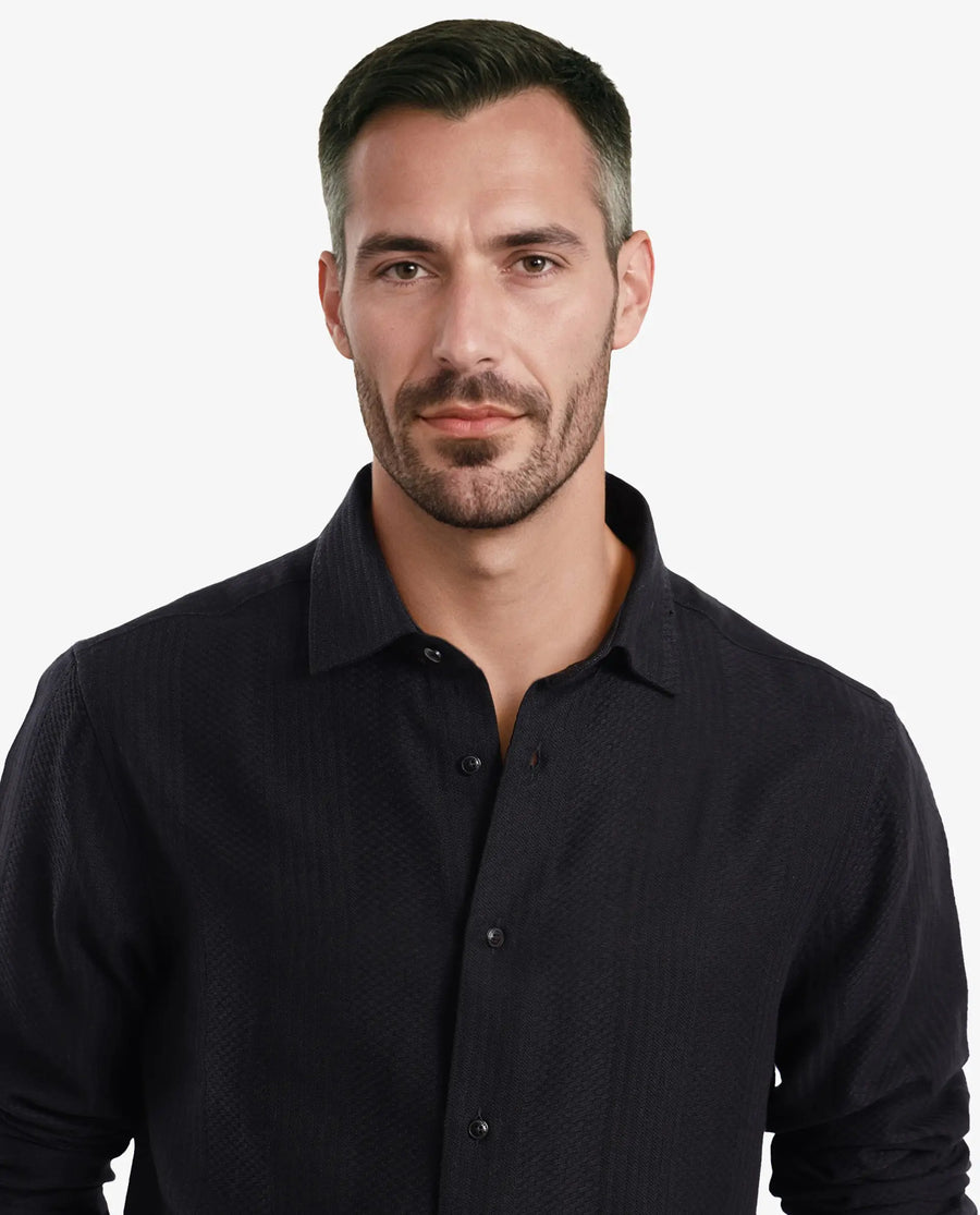 Rare Rabbit Men's Aube Black Cotton Plain Regular Fit Full Sleeve Collared Shirt