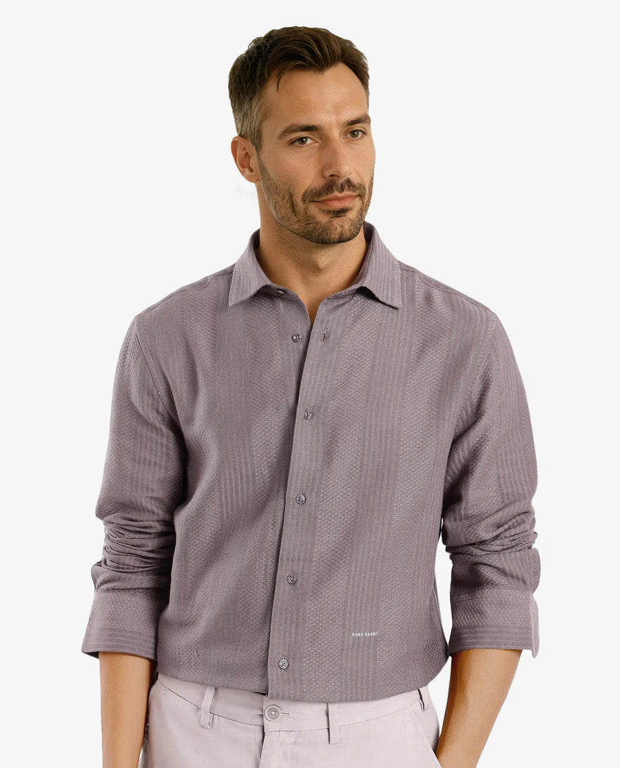 Rare Rabbit Men's Aube Dark Brown Cotton Plain Regular Fit Full Sleeve Collared Shirt