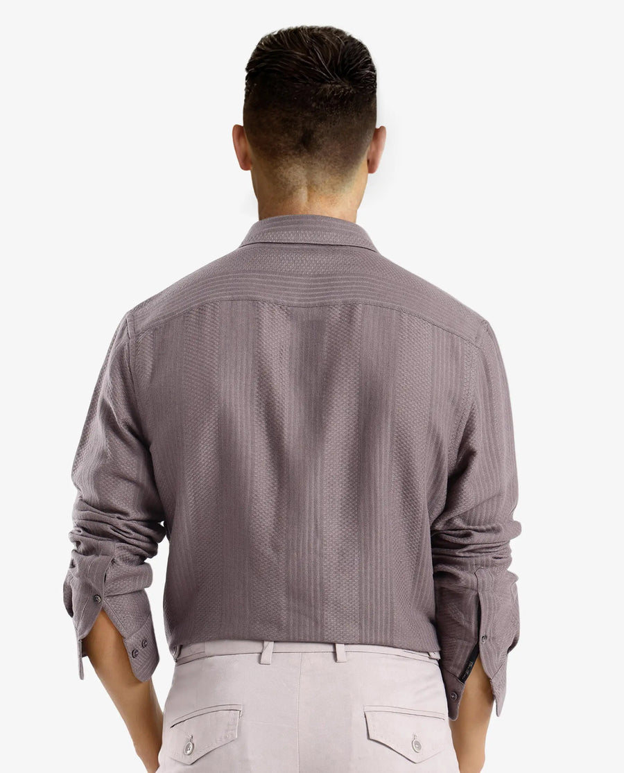Rare Rabbit Men's Aube Dark Brown Cotton Plain Regular Fit Full Sleeve Collared Shirt