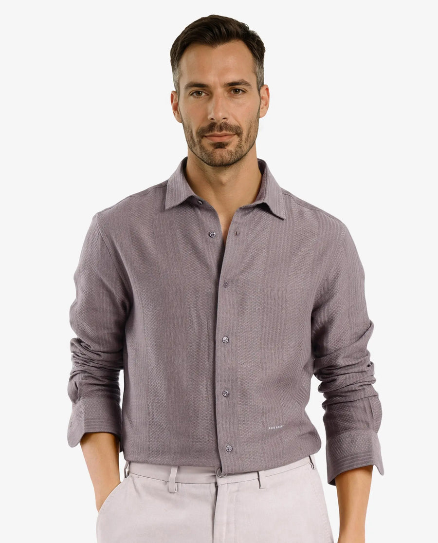 Rare Rabbit Men's Aube Dark Brown Cotton Plain Regular Fit Full Sleeve Collared Shirt