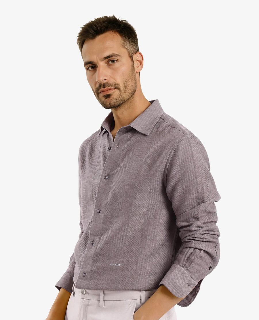 Rare Rabbit Men's Aube Dark Brown Cotton Plain Regular Fit Full Sleeve Collared Shirt