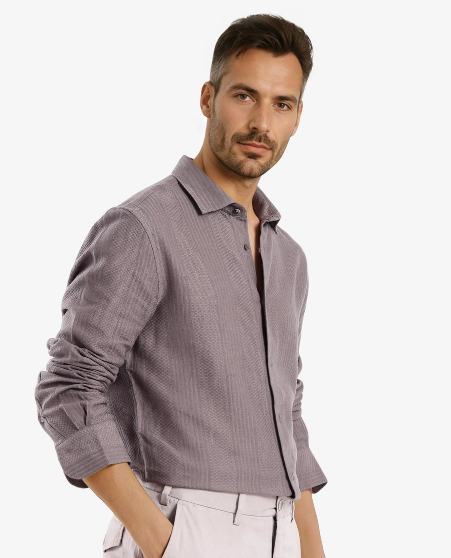 Rare Rabbit Men's Aube Dark Brown Cotton Plain Regular Fit Full Sleeve Collared Shirt