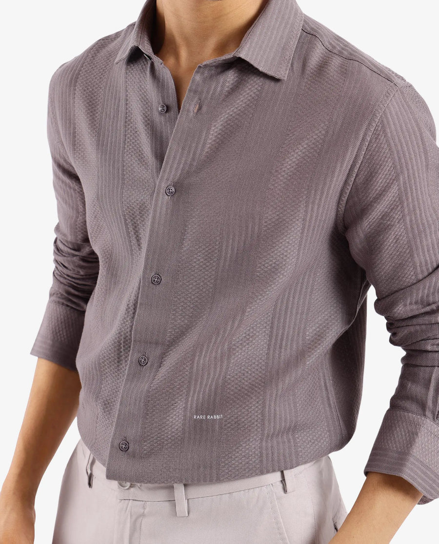 Rare Rabbit Men's Aube Dark Brown Cotton Plain Regular Fit Full Sleeve Collared Shirt