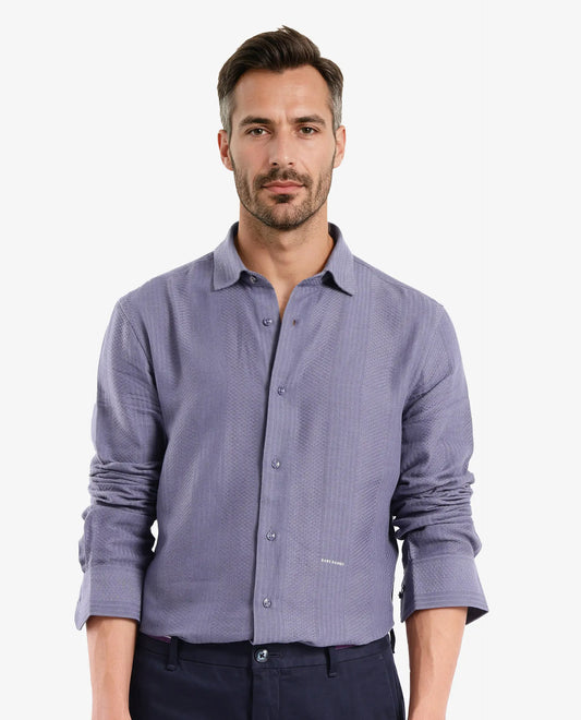 Rare Rabbit Men Aube Dusky Blue Cotton Fabric Full Sleeve Slim Fit Plain Shirt