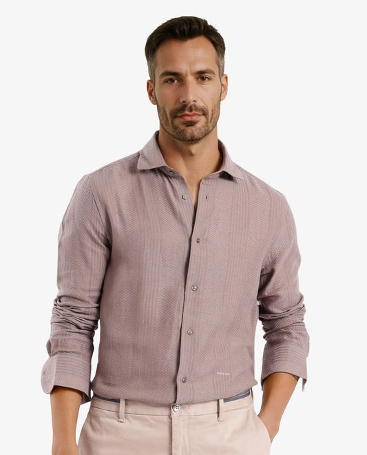 Rare Rabbit Men's Aube Light Brown Cotton Plain Regular Fit Full Sleeve Collared Shirt