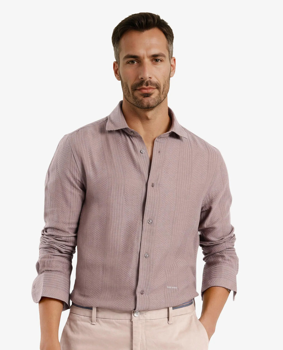 Rare Rabbit Men's Aube Light Brown Cotton Plain Regular Fit Full Sleeve Collared Shirt