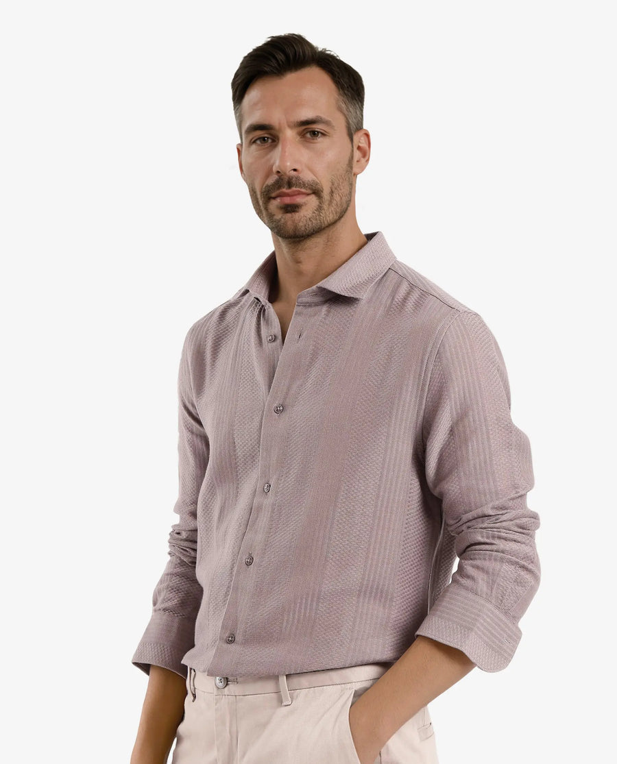 Rare Rabbit Men's Aube Light Brown Cotton Plain Regular Fit Full Sleeve Collared Shirt