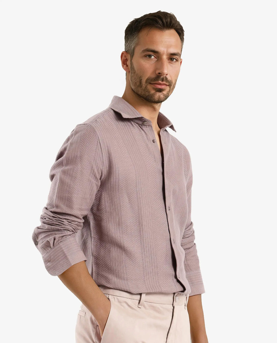 Rare Rabbit Men's Aube Light Brown Cotton Plain Regular Fit Full Sleeve Collared Shirt