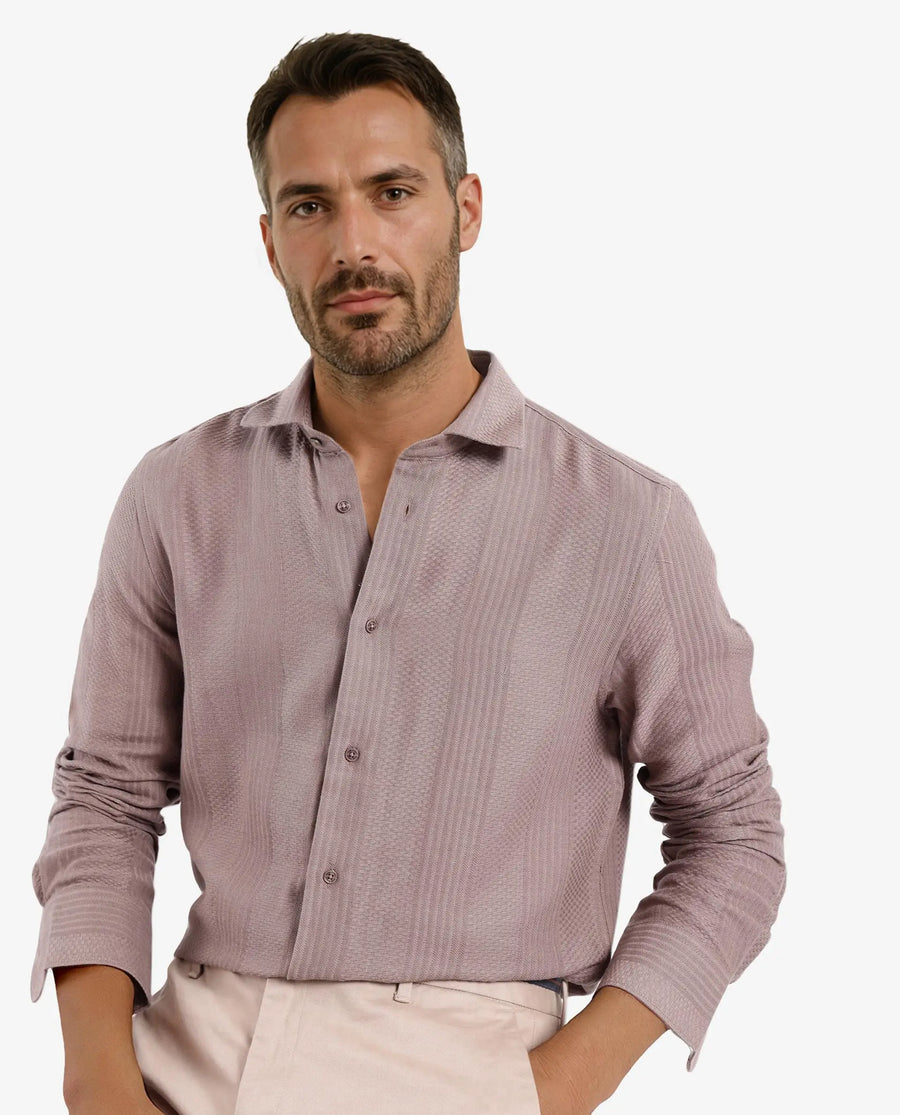 Rare Rabbit Men's Aube Light Brown Cotton Plain Regular Fit Full Sleeve Collared Shirt