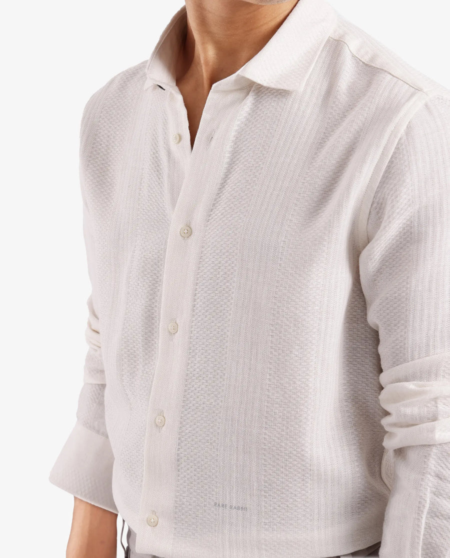 Rare Rabbit Men's Aube Off White Cotton Plain Regular Fit Full Sleeve Collared Shirt