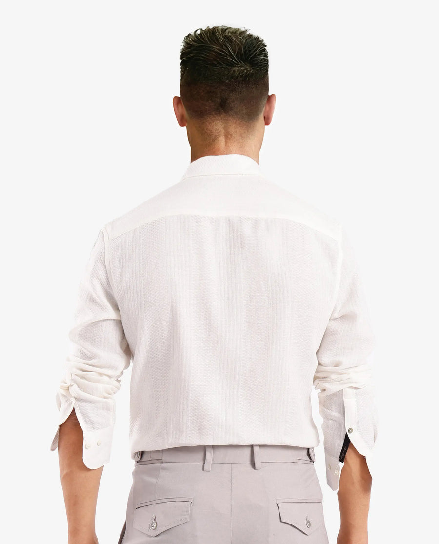 Rare Rabbit Men's Aube Off White Cotton Plain Regular Fit Full Sleeve Collared Shirt