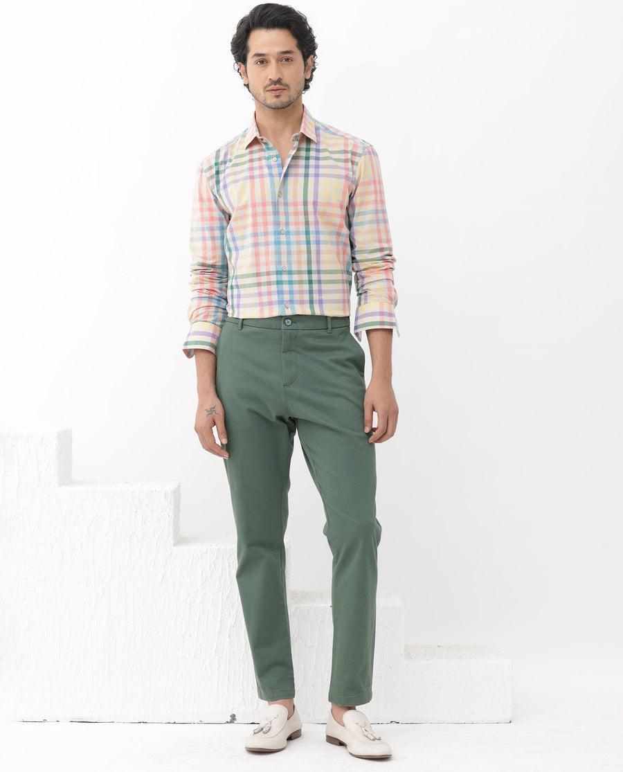 Rare Rabbit Men's Aubin Beige Cotton Checked Print Regular Fit Full Sleeve Collared Shirt