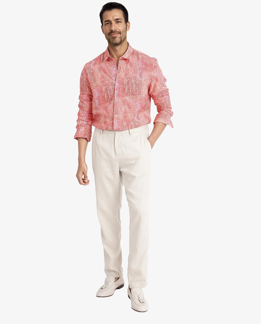 Rare Rabbit Men's Audie Pink Viscose Abstract Print Regular Fit Full Sleeve Collared Shirt