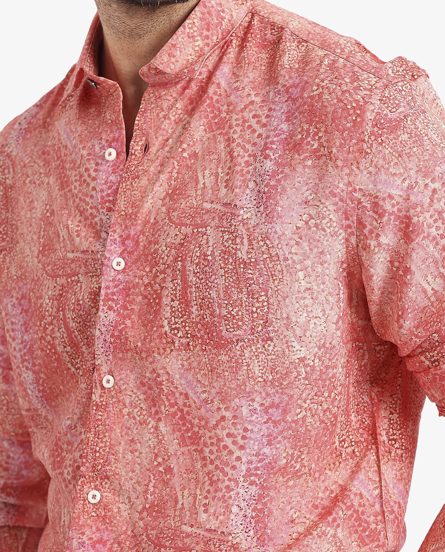 Rare Rabbit Men's Audie Pink Viscose Abstract Print Regular Fit Full Sleeve Collared Shirt