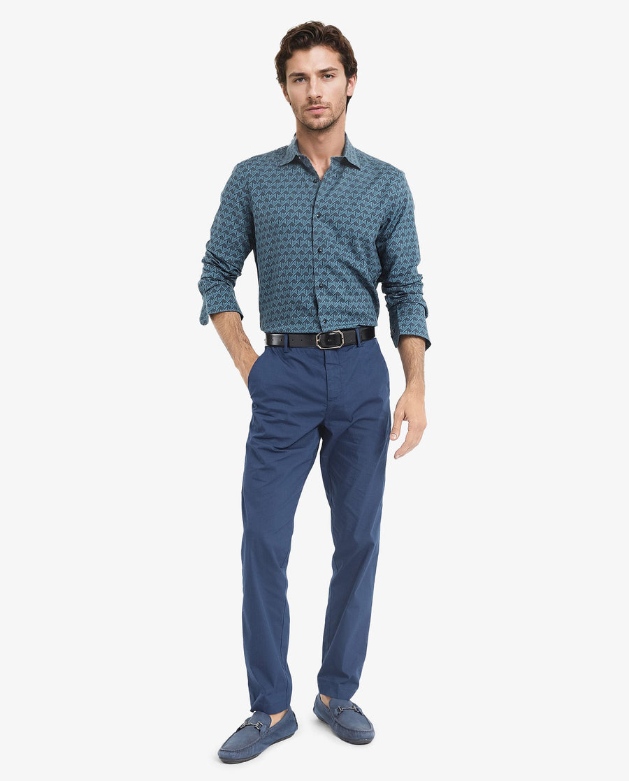 Rare Rabbit Men's Avior Teal Viscose Monogram Print Regular Fit Full Sleeve Collared Shirt