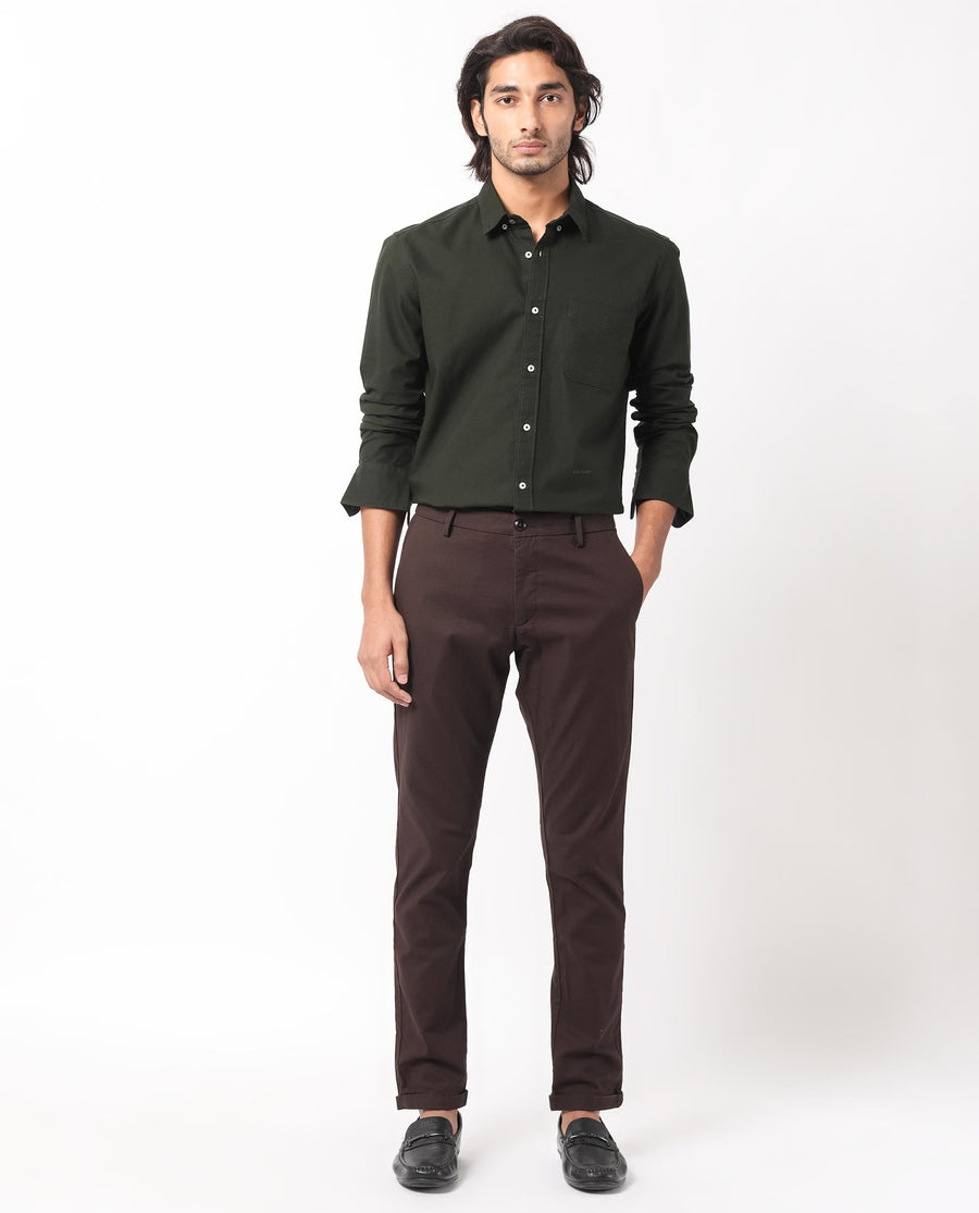 Rare Rabbit Men's Auxfo Dark Green Cotton Plain Regular Fit Full Sleeve Button-Down Collar Shirt