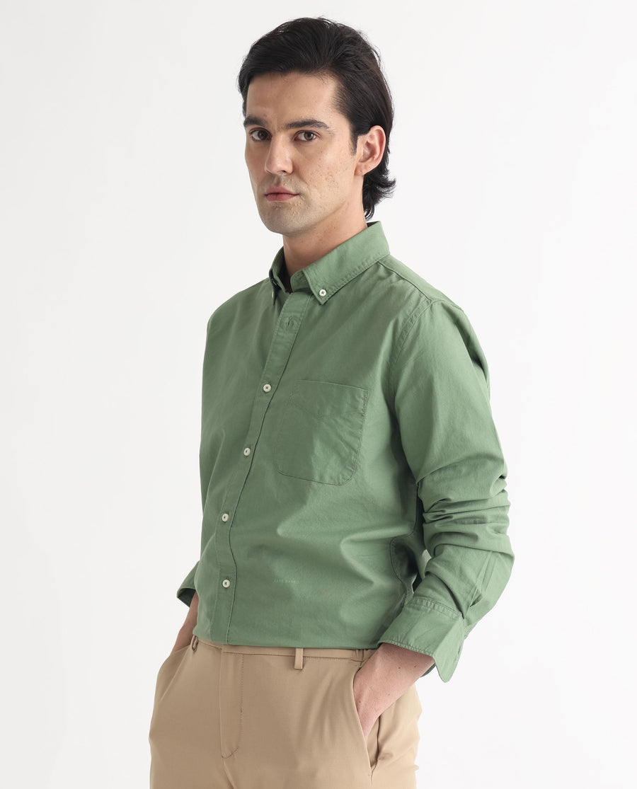 Rare Rabbit Men's Auxfo Green Cotton Plain Regular Fit Full Sleeve Button-Down Collar Shirt