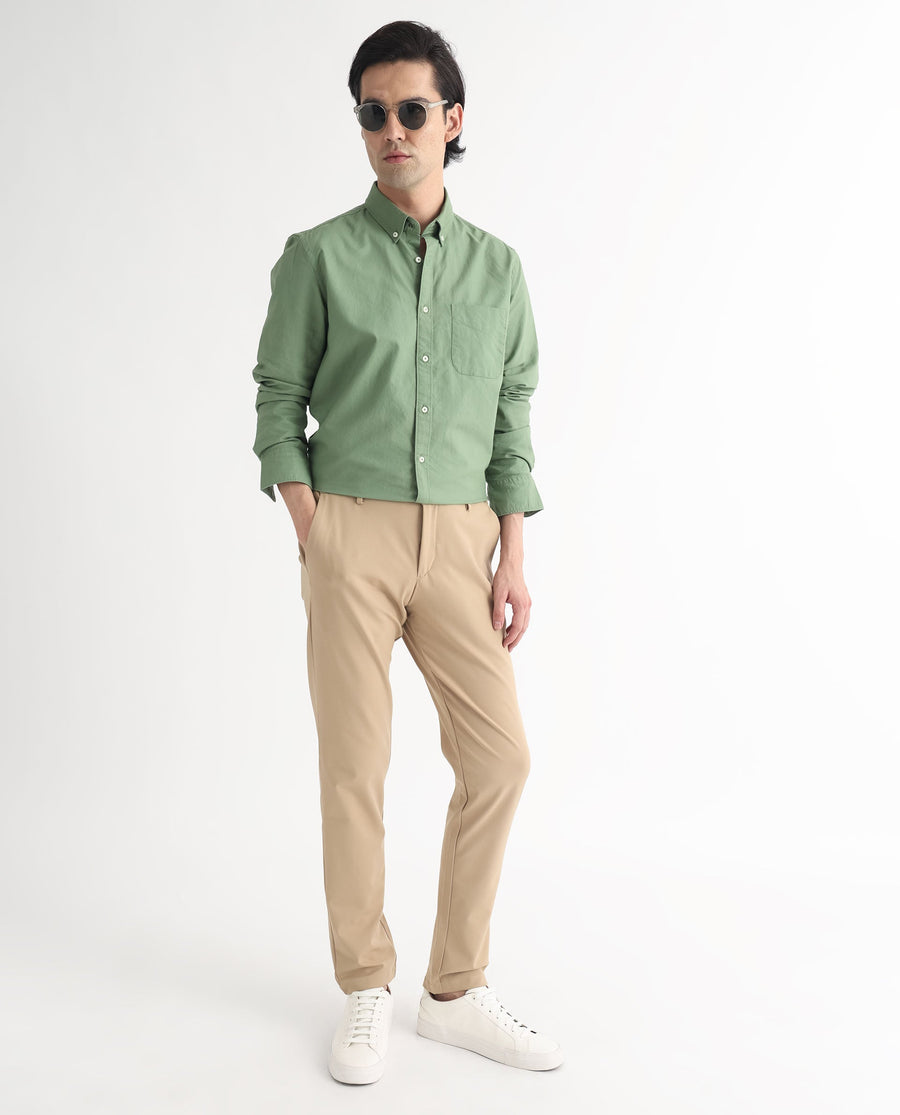 Rare Rabbit Men's Auxfo Green Cotton Plain Regular Fit Full Sleeve Button-Down Collar Shirt