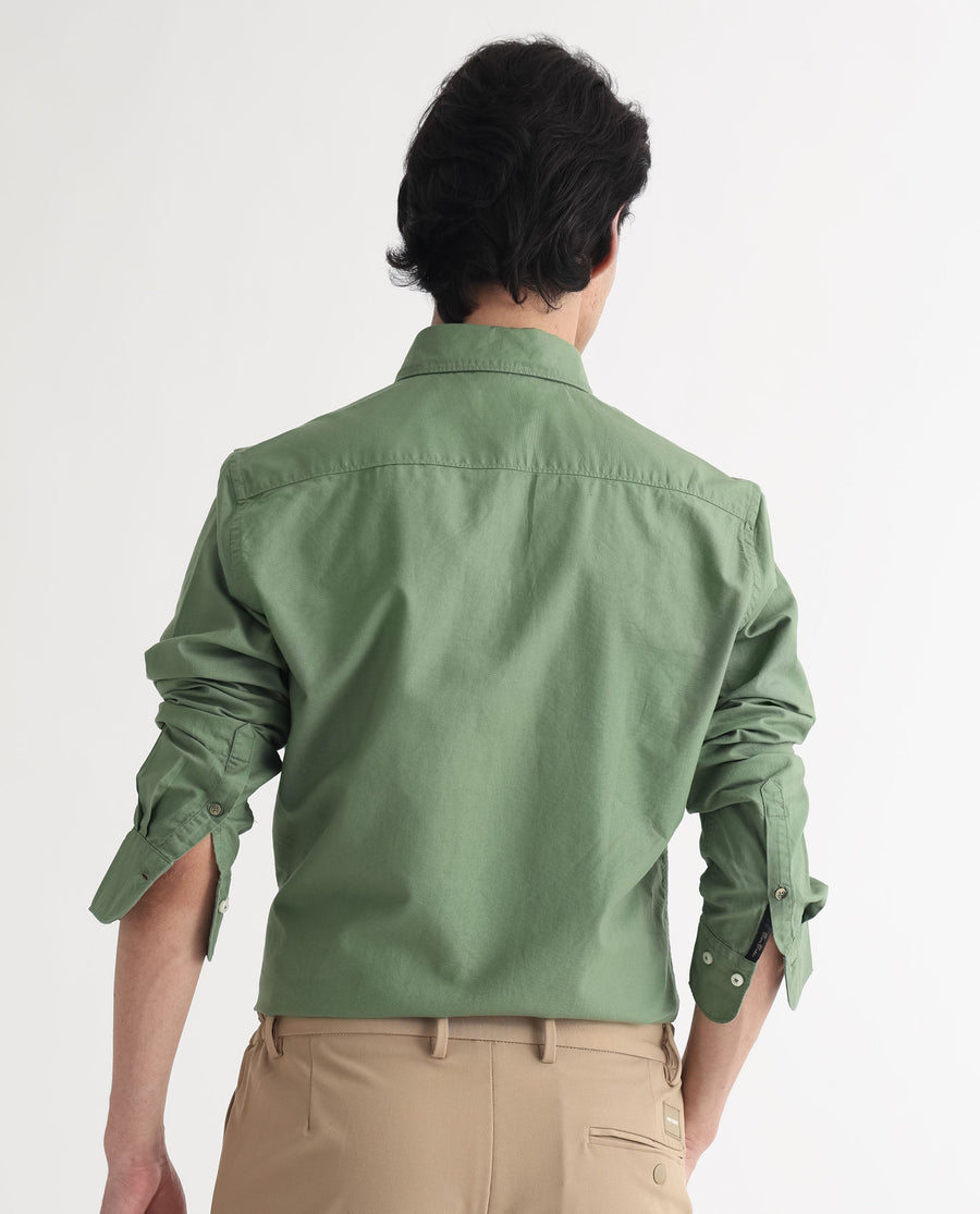 Rare Rabbit Men's Auxfo Green Cotton Plain Regular Fit Full Sleeve Button-Down Collar Shirt
